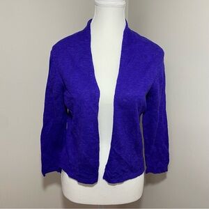 Eileen Fisher Rich Blue Knit Linen Cotton blend Cardigan Small
